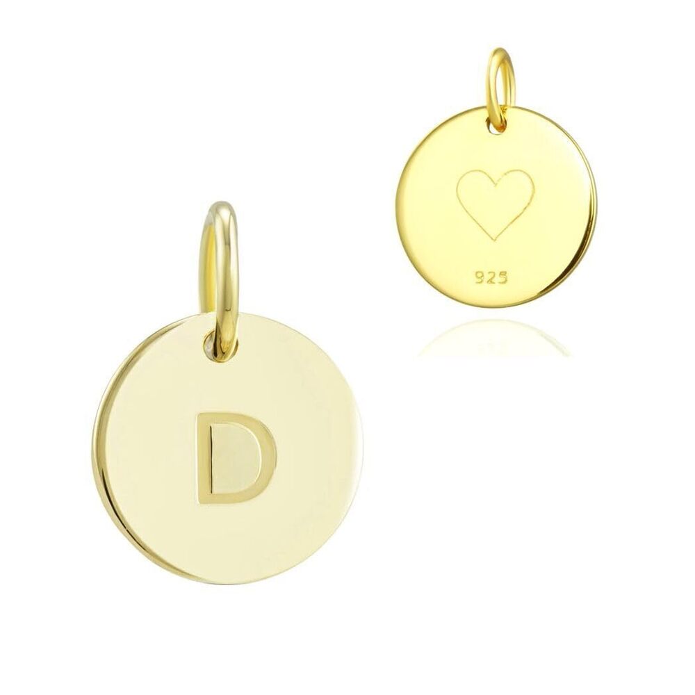 7540 2pcs Real 18K Yellow Gold Plated Sterling Silver 12mm Letter D Charm